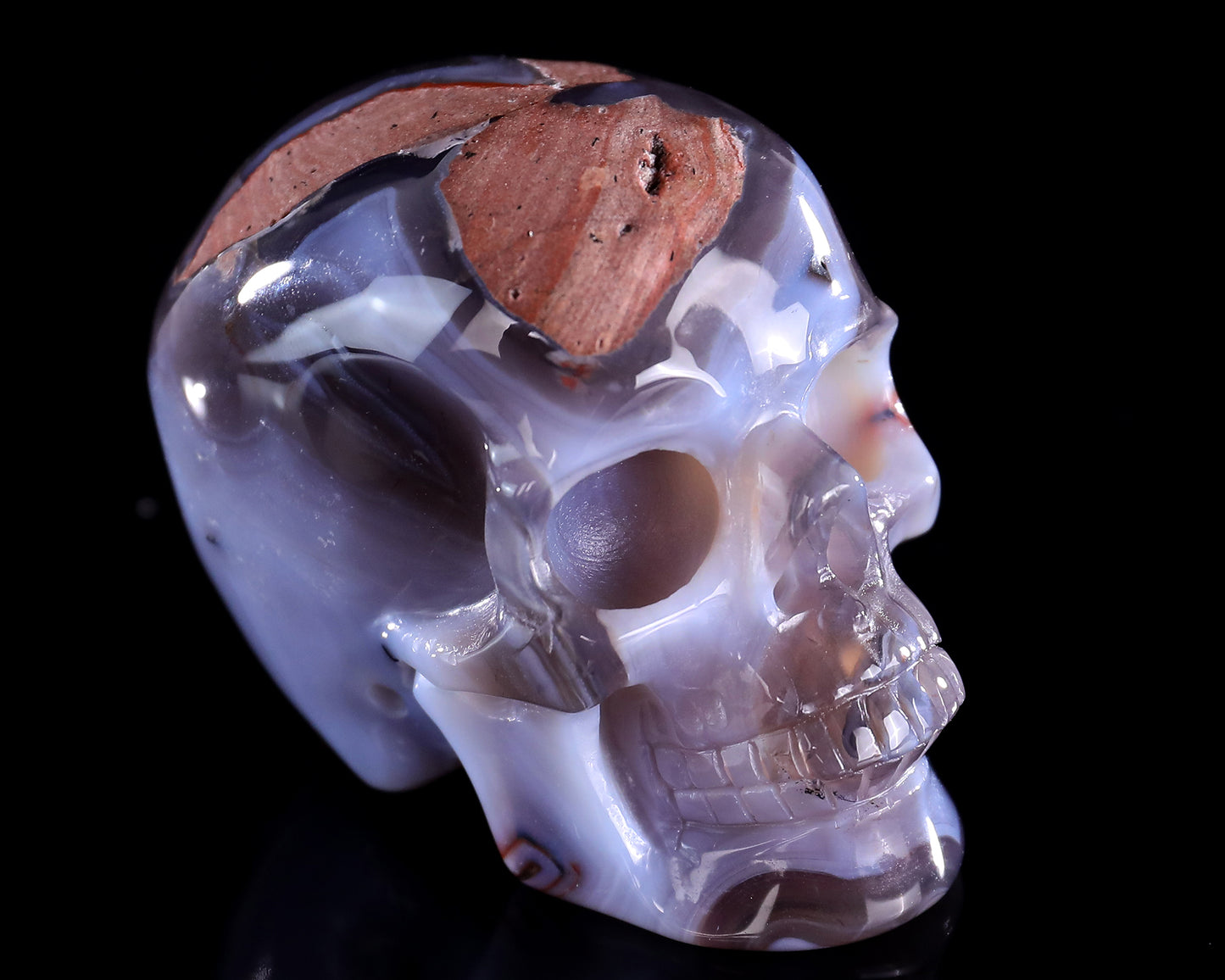 3.0" Hot Lava Agate Hand Carved Crystal Realistic Skull Sculpture