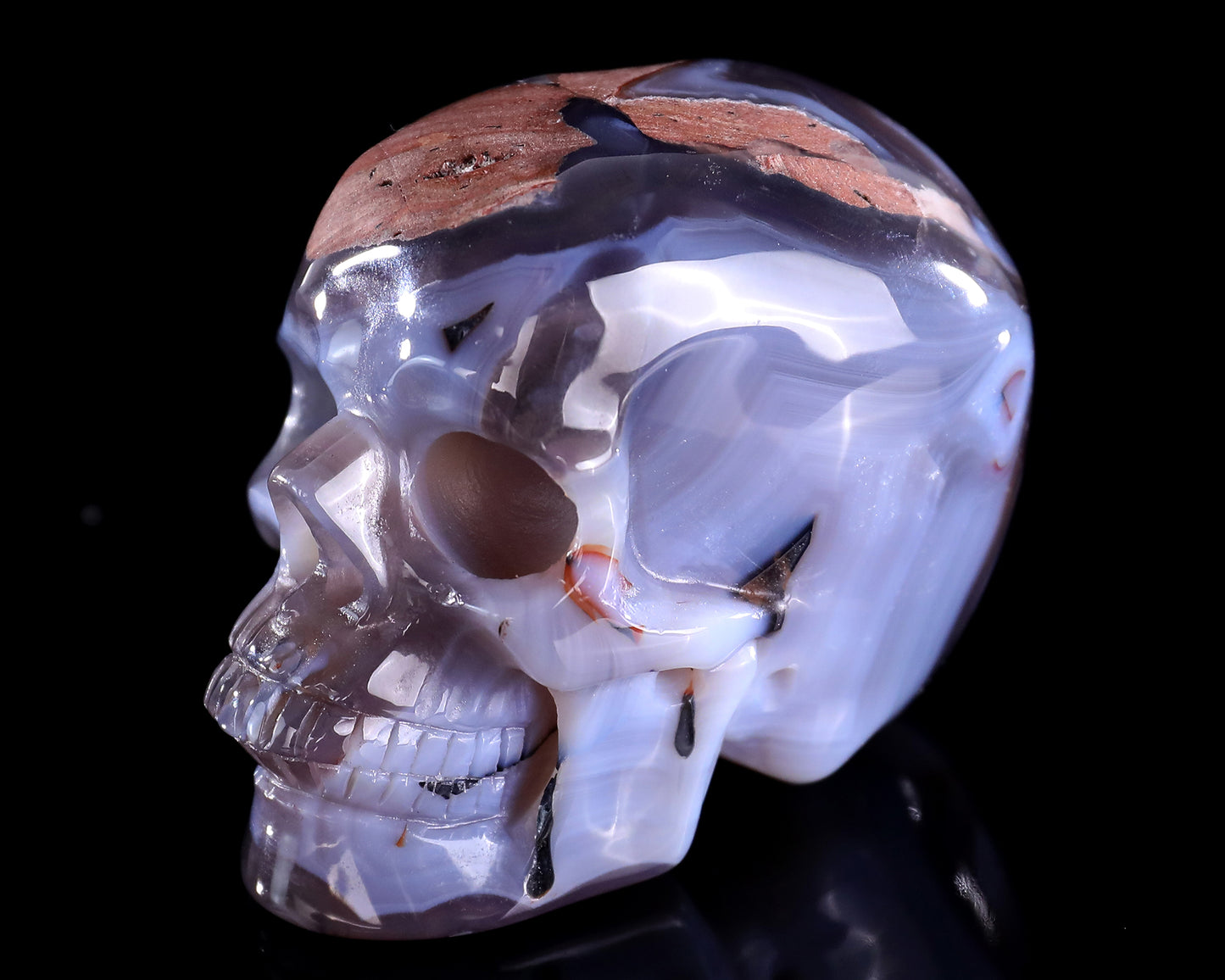3.0" Hot Lava Agate Hand Carved Crystal Realistic Skull Sculpture