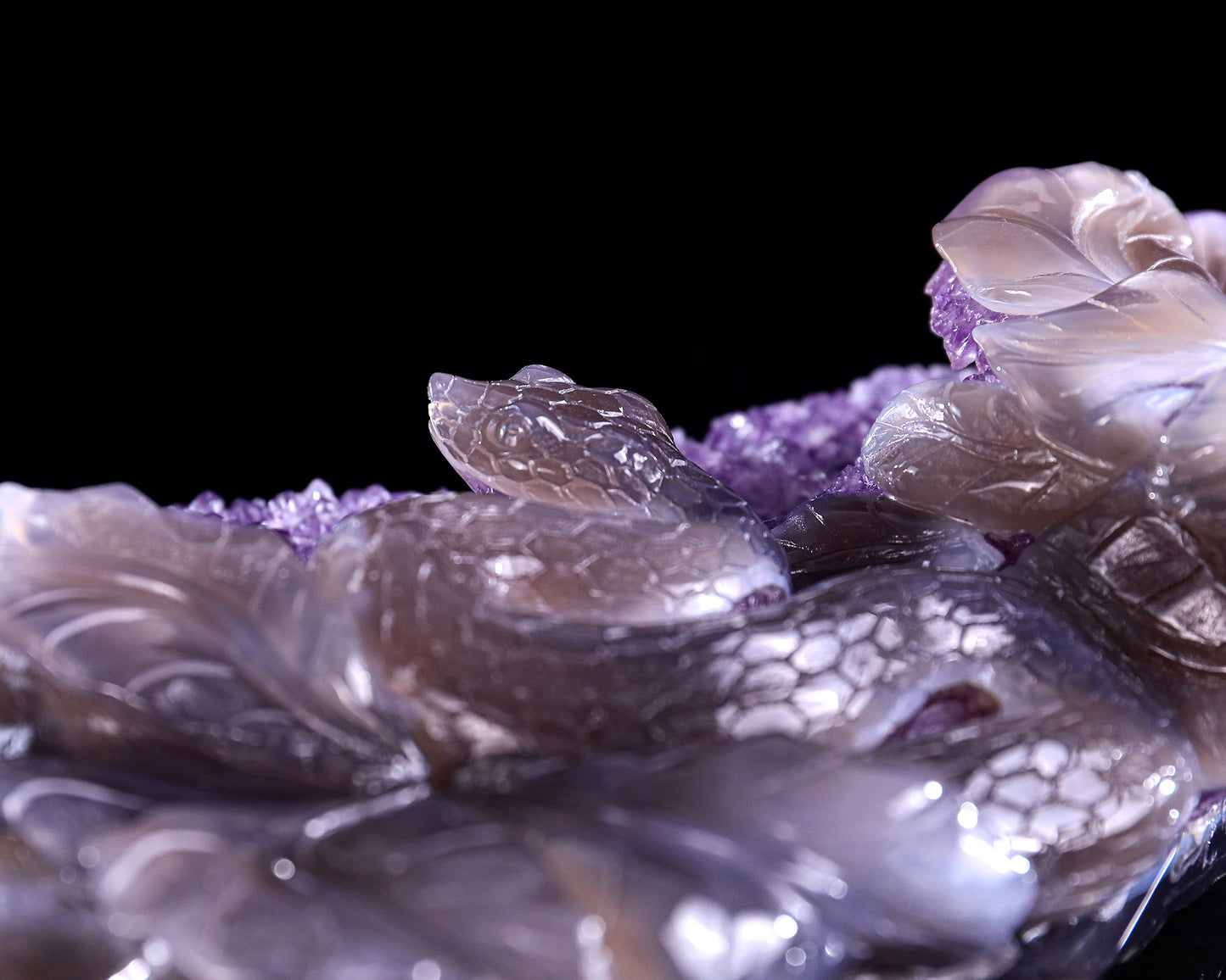 10.3" Amethyst Druse Agate Hand Carved Crystal Snake Sculpture
