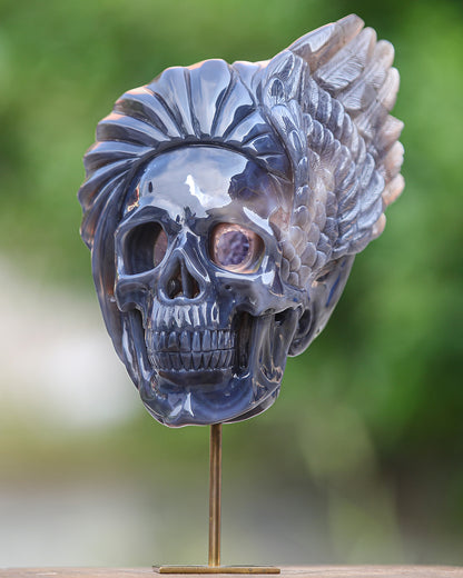 Unique 10" Amethyst Geode Agate Hand Carved Crystal Geode Skull Sculpture