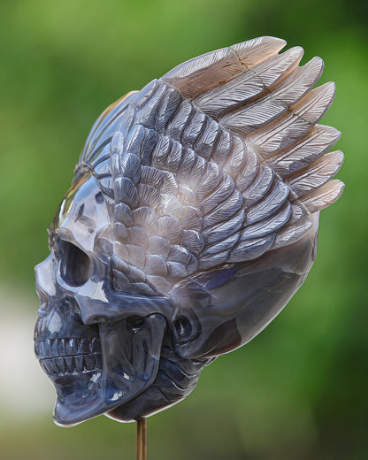 Unique 10" Amethyst Geode Agate Hand Carved Crystal Geode Skull Sculpture