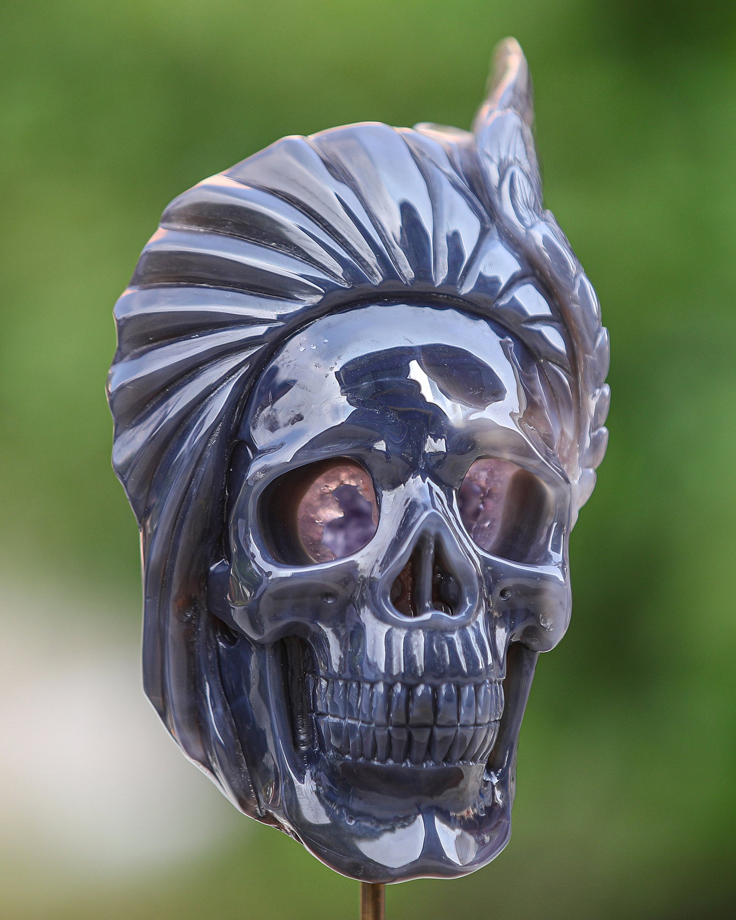 Unique 10" Amethyst Geode Agate Hand Carved Crystal Geode Skull Sculpture