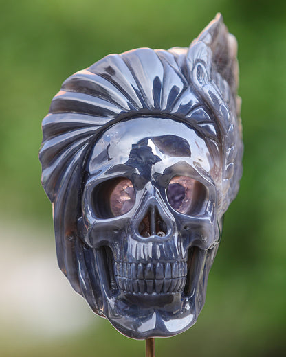 Unique 10" Amethyst Geode Agate Hand Carved Crystal Geode Skull Sculpture