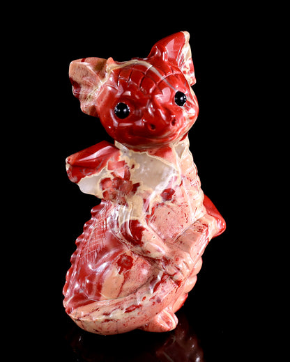 3.3" Red Jasper Hand Carved Crystal Cute Baby Dragon Sculpture