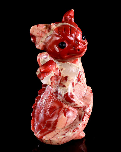 3.3" Red Jasper Hand Carved Crystal Cute Baby Dragon Sculpture
