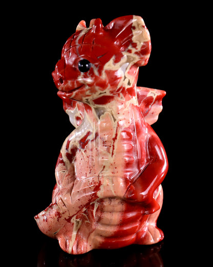 3.3" Red Jasper Hand Carved Crystal Cute Baby Dragon Sculpture