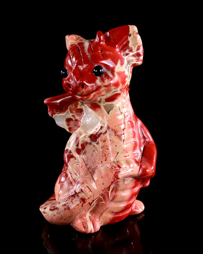 3.3" Red Jasper Hand Carved Crystal Cute Baby Dragon Sculpture
