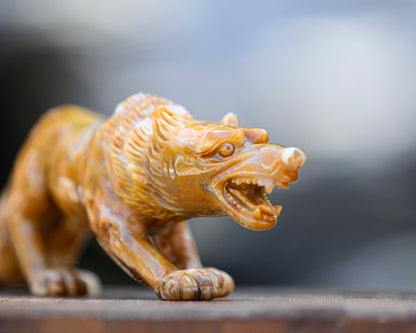 10.2" Chalcedony Hand Carved Crystal Wolf Sculpture