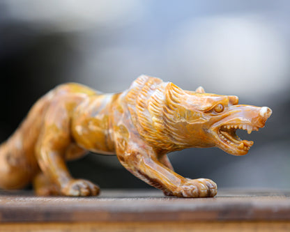 10.2" Chalcedony Hand Carved Crystal Wolf Sculpture