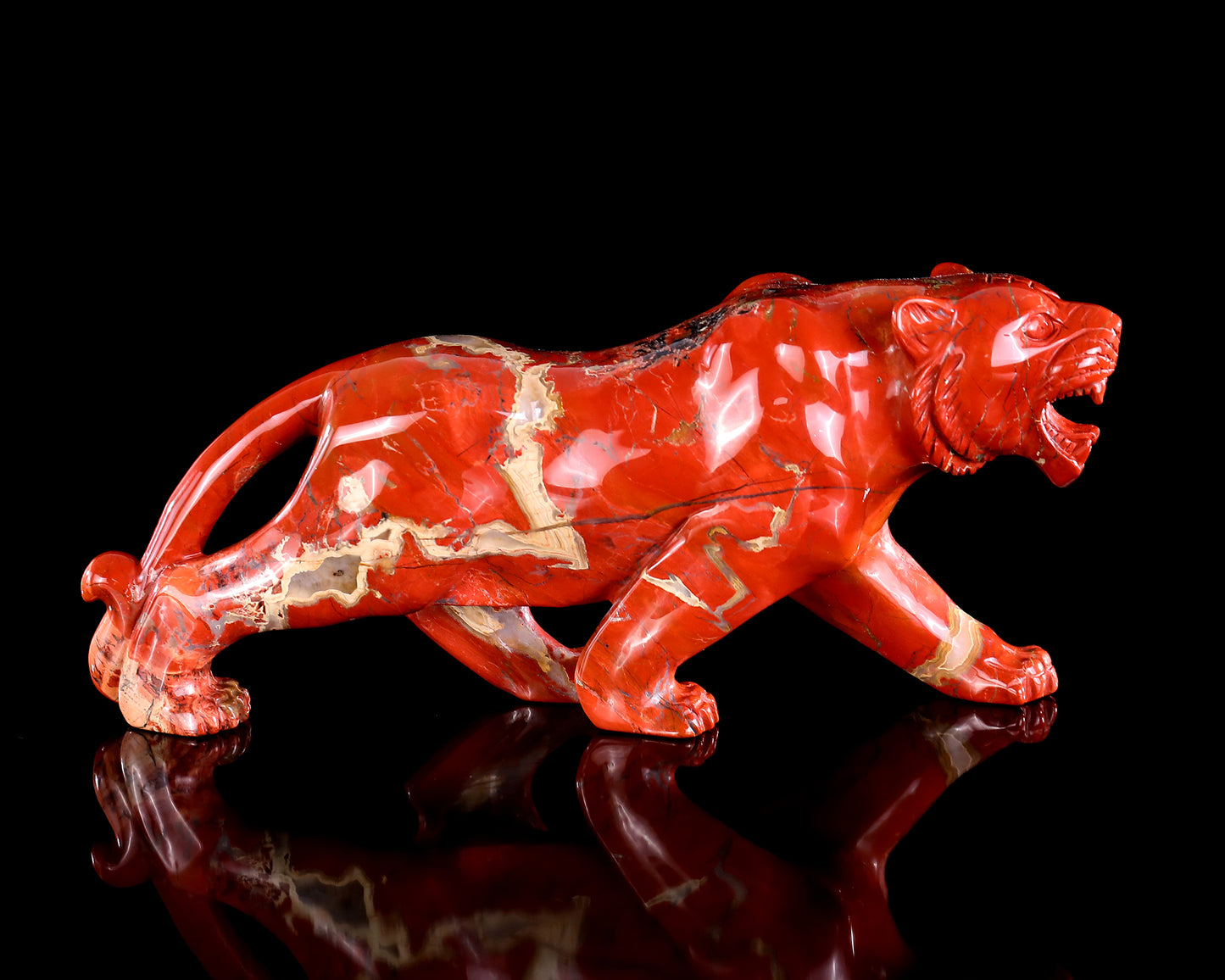 Amazing 9.8" Red Jasper Hand Carved Crystal Tiger Sculpture