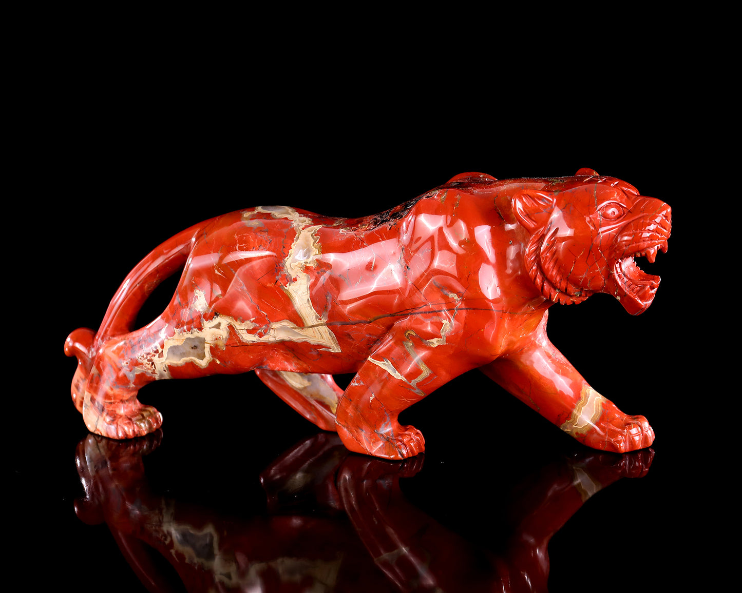 Amazing 9.8" Red Jasper Hand Carved Crystal Tiger Sculpture