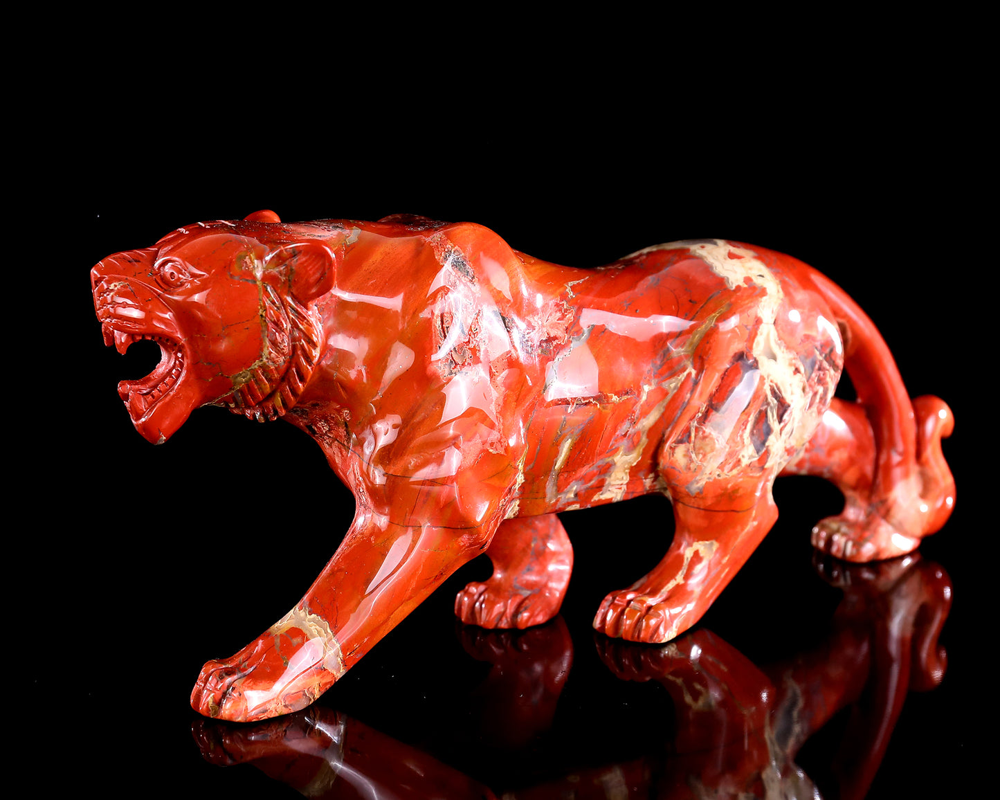 Amazing 9.8" Red Jasper Hand Carved Crystal Tiger Sculpture