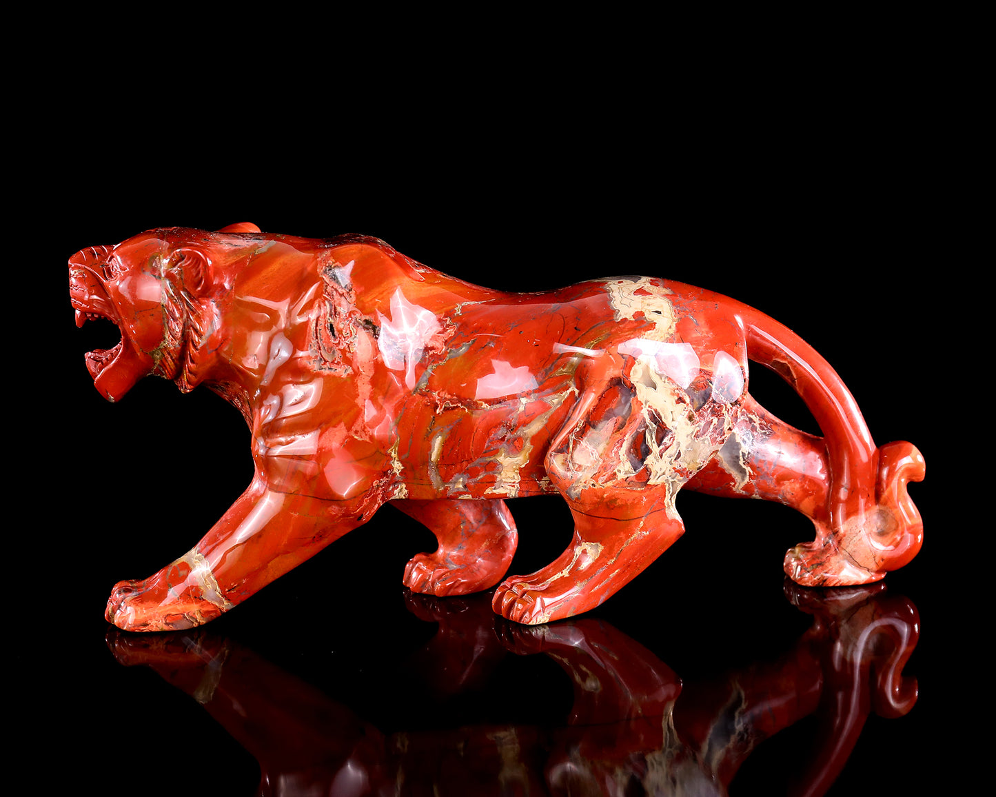 Amazing 9.8" Red Jasper Hand Carved Crystal Tiger Sculpture