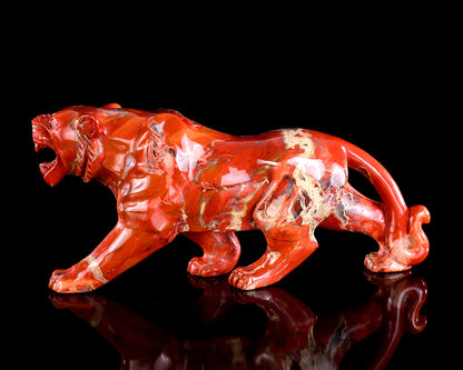 Amazing 9.8" Red Jasper Hand Carved Crystal Tiger Sculpture