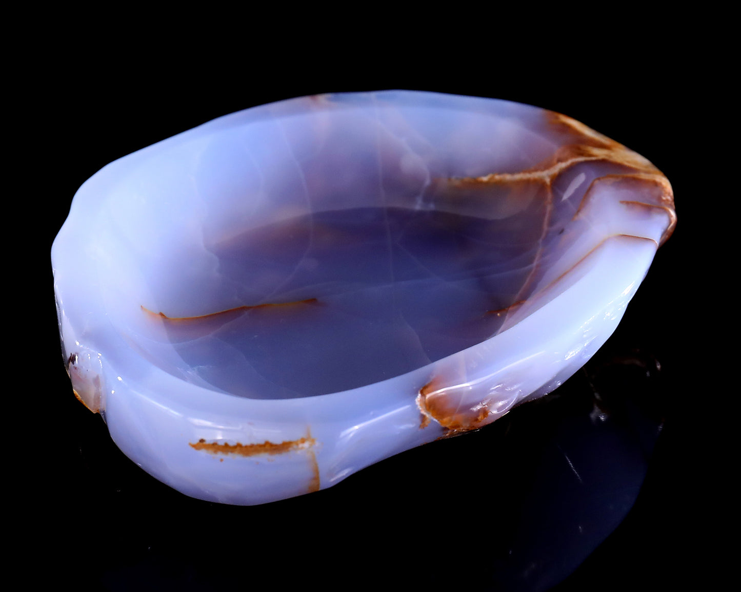 5.3" Blue Chalcedony Hand Carved Crystal Jewelry Tray Fruit Tray