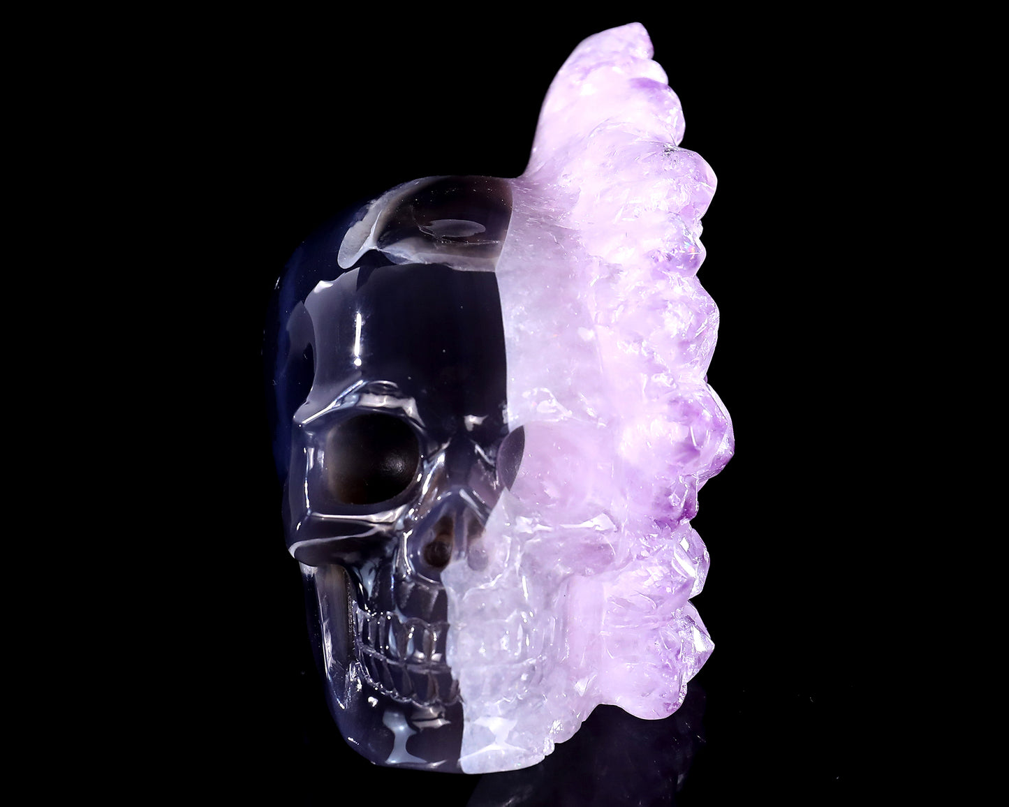 5.2" Amethyst Druse Agate Hand Carved Mineral Specimen Skull Sculpture