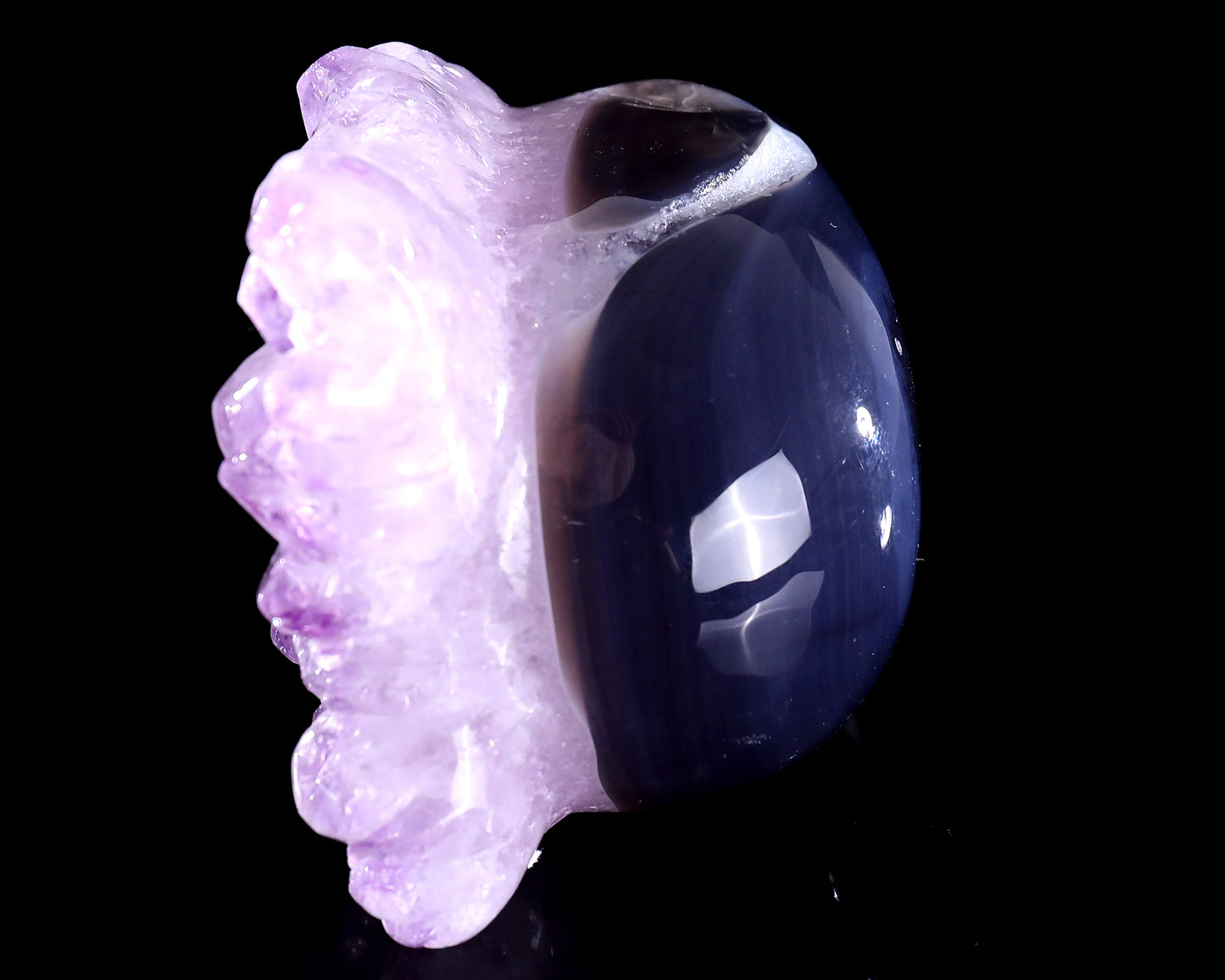5.2" Amethyst Druse Agate Hand Carved Mineral Specimen Skull Sculpture