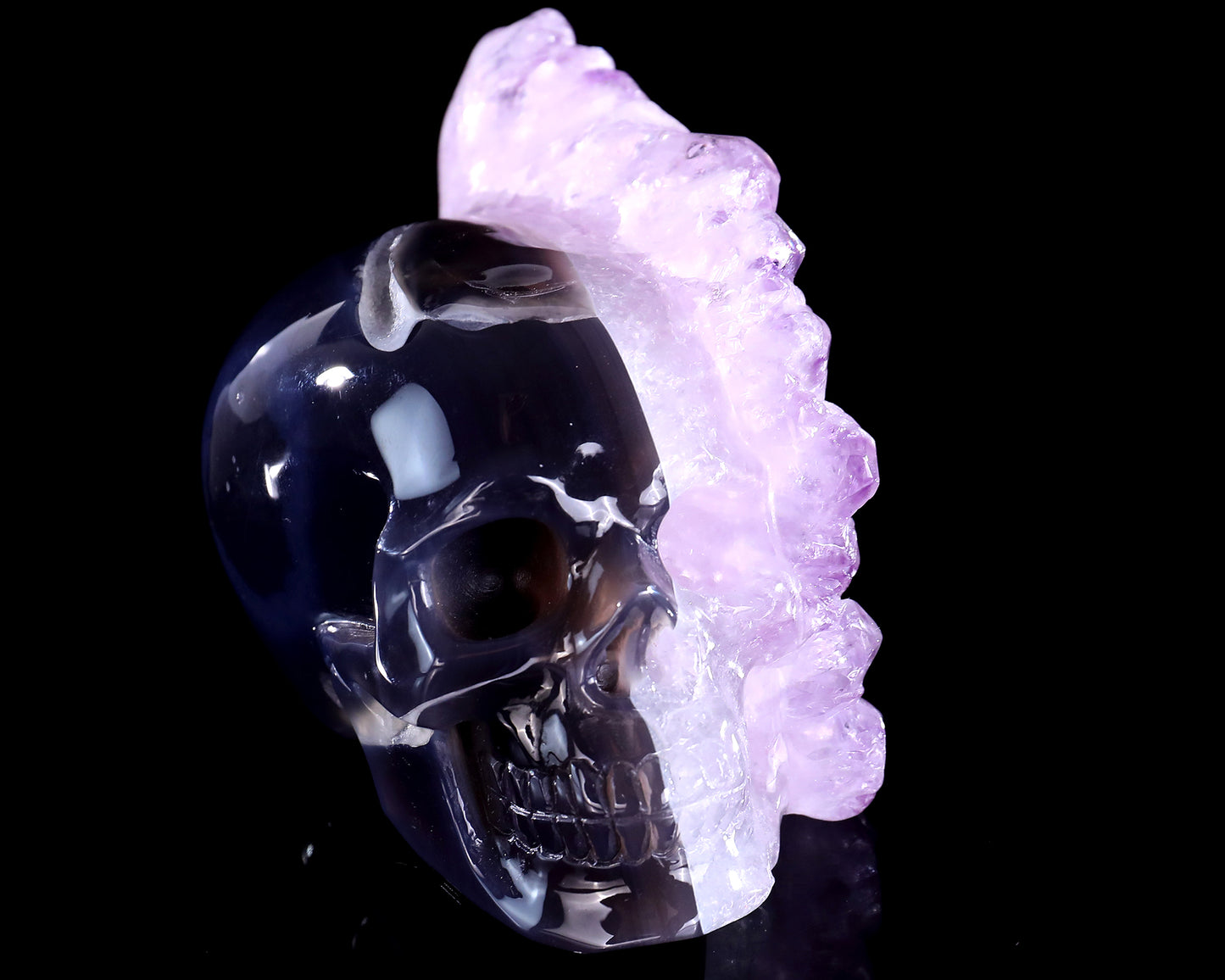 5.2" Amethyst Druse Agate Hand Carved Mineral Specimen Skull Sculpture
