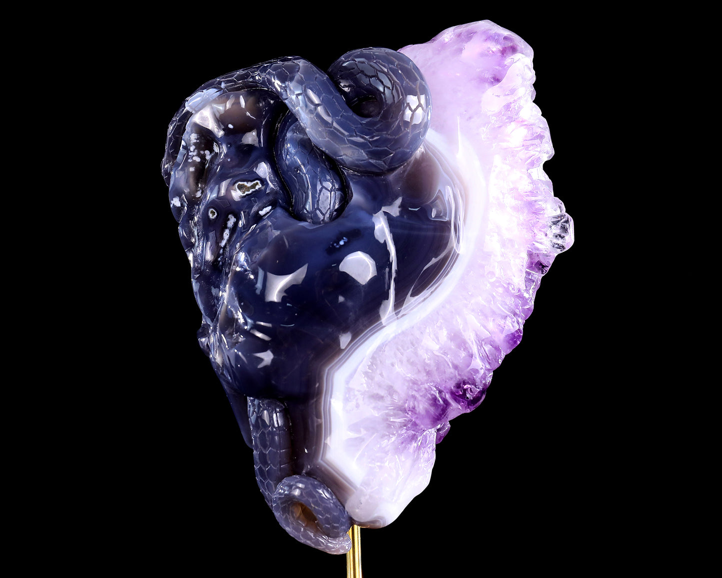 7.9" Amethyst Druse Agate Hand Carved Mineral Specimen Skull Sculpture