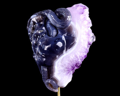 7.9" Amethyst Druse Agate Hand Carved Mineral Specimen Skull Sculpture