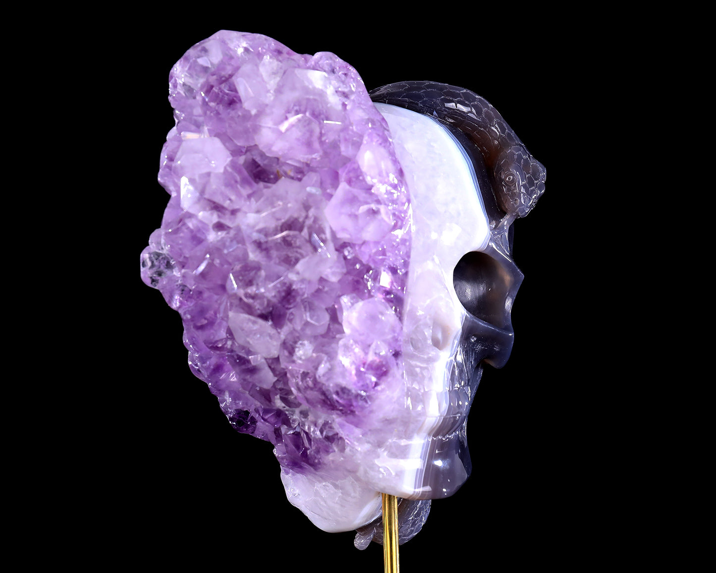 7.9" Amethyst Druse Agate Hand Carved Mineral Specimen Skull Sculpture