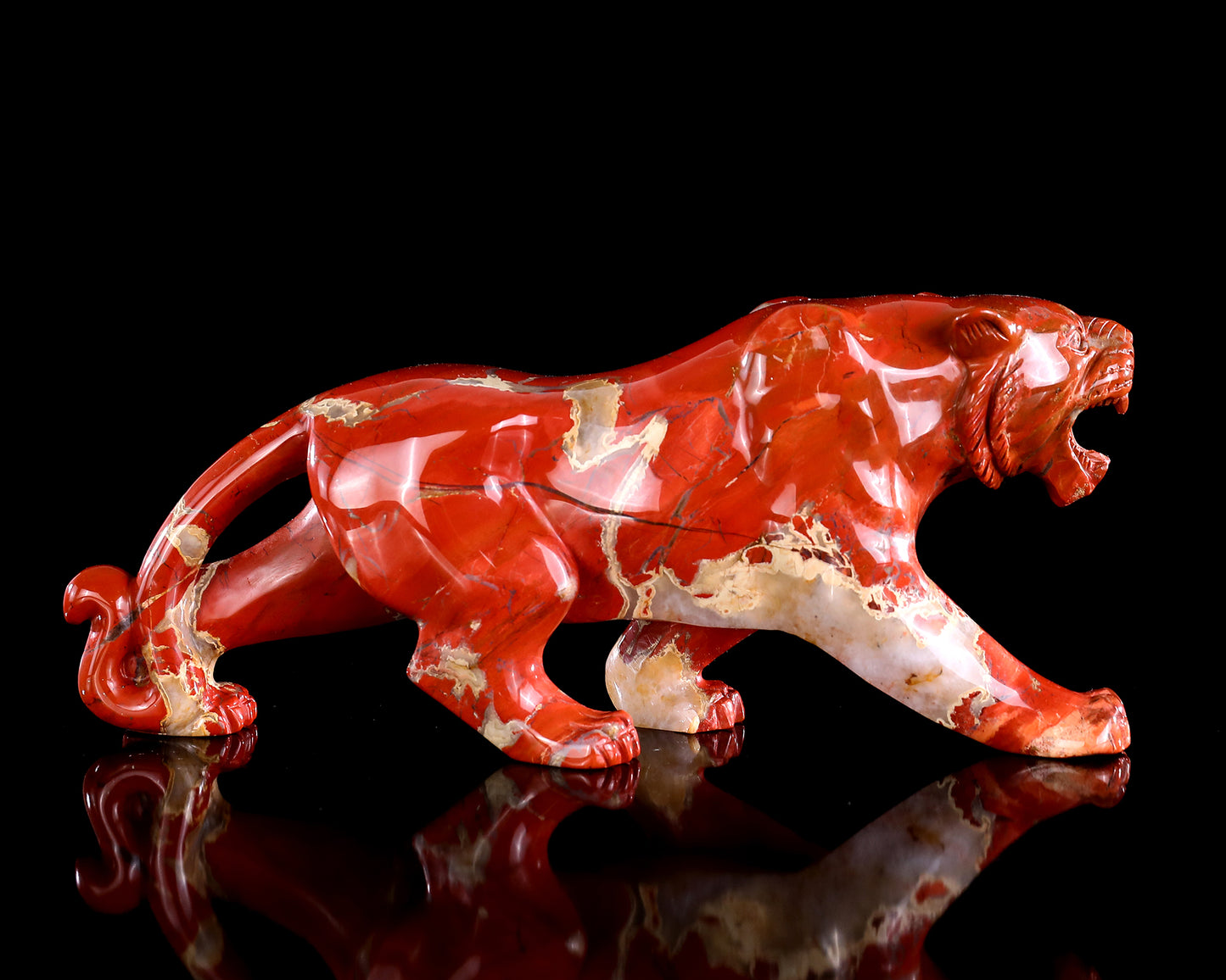 Amazing 9.8" Red Jasper Hand Carved Crystal Tiger Sculpture