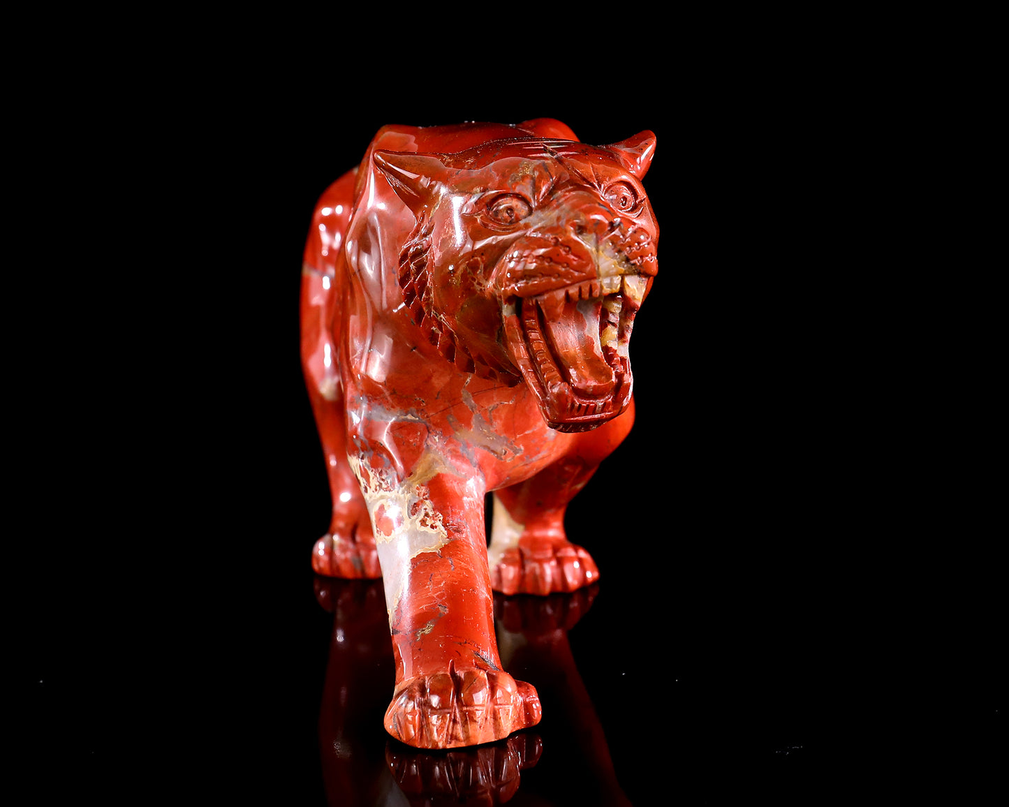 Amazing 9.8" Red Jasper Hand Carved Crystal Tiger Sculpture
