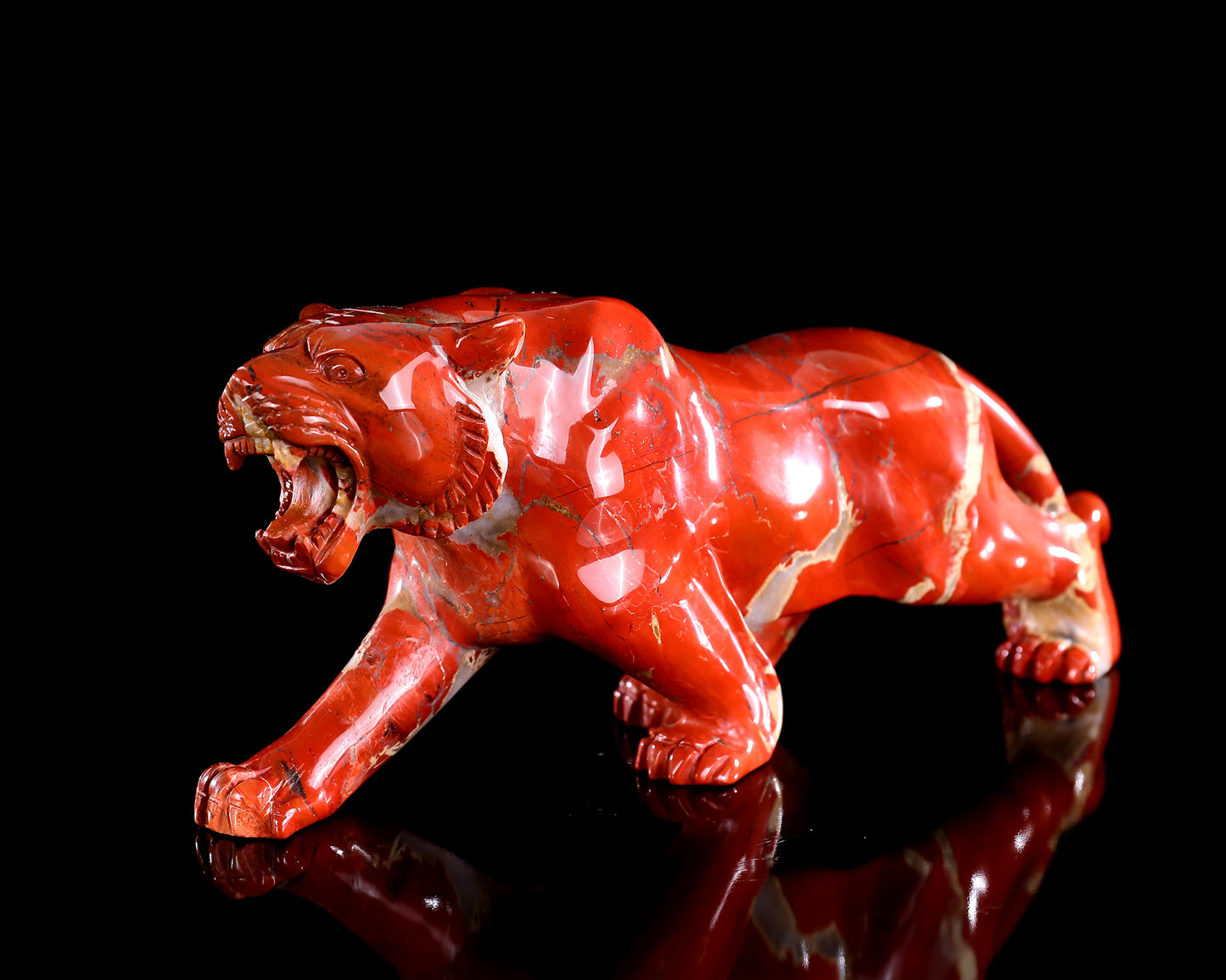 Amazing 9.8" Red Jasper Hand Carved Crystal Tiger Sculpture