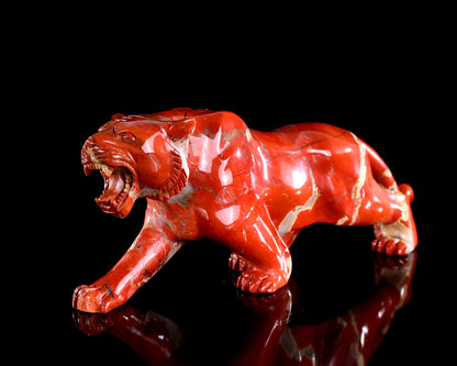 Amazing 9.8" Red Jasper Hand Carved Crystal Tiger Sculpture