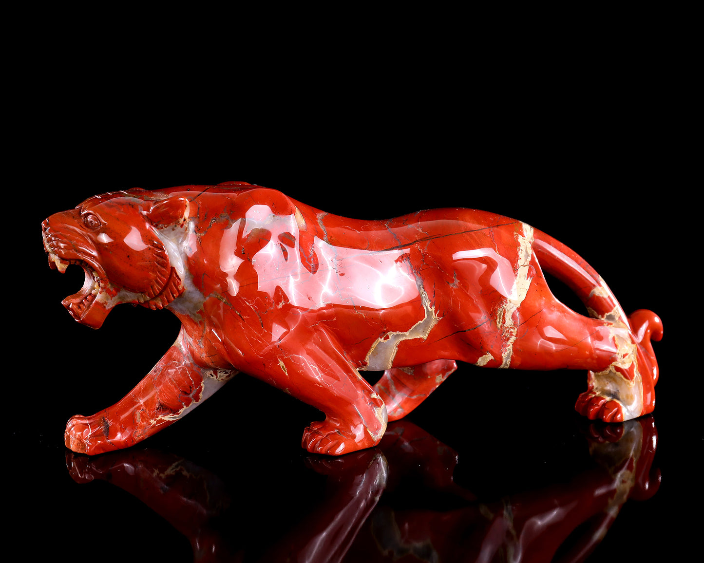Amazing 9.8" Red Jasper Hand Carved Crystal Tiger Sculpture