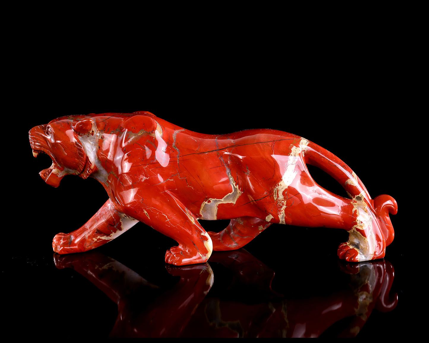 Amazing 9.8" Red Jasper Hand Carved Crystal Tiger Sculpture