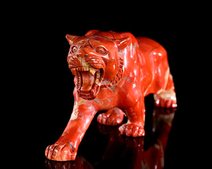 Amazing 9.8" Red Jasper Hand Carved Crystal Tiger Sculpture
