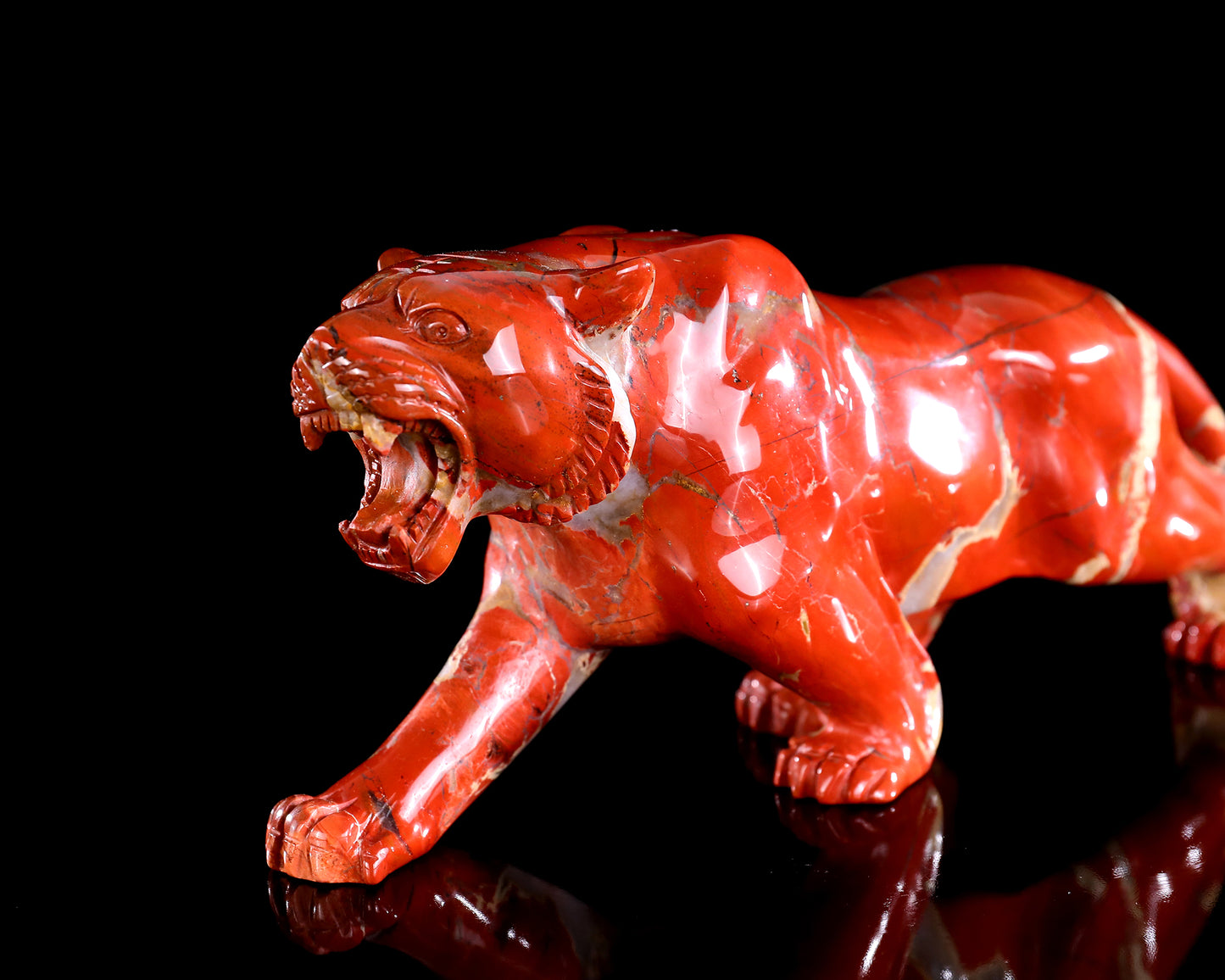 Amazing 9.8" Red Jasper Hand Carved Crystal Tiger Sculpture