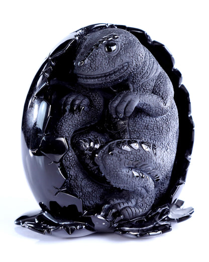 5.3" Black Obsidian Hand Carved Crystal Dragon Baby Egg Sculpture