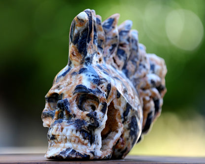 Unique 7.9" Geode Agate Hand Carved Crystal Geode Skull Sculpture