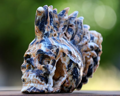 Unique 7.9" Geode Agate Hand Carved Crystal Geode Skull Sculpture