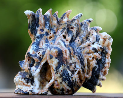 Unique 7.9" Geode Agate Hand Carved Crystal Geode Skull Sculpture