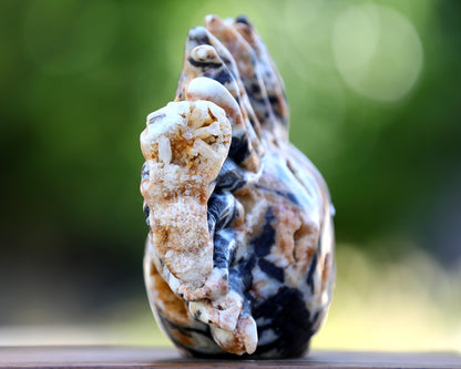 Unique 7.9" Geode Agate Hand Carved Crystal Geode Skull Sculpture