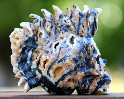 Unique 7.9" Geode Agate Hand Carved Crystal Geode Skull Sculpture