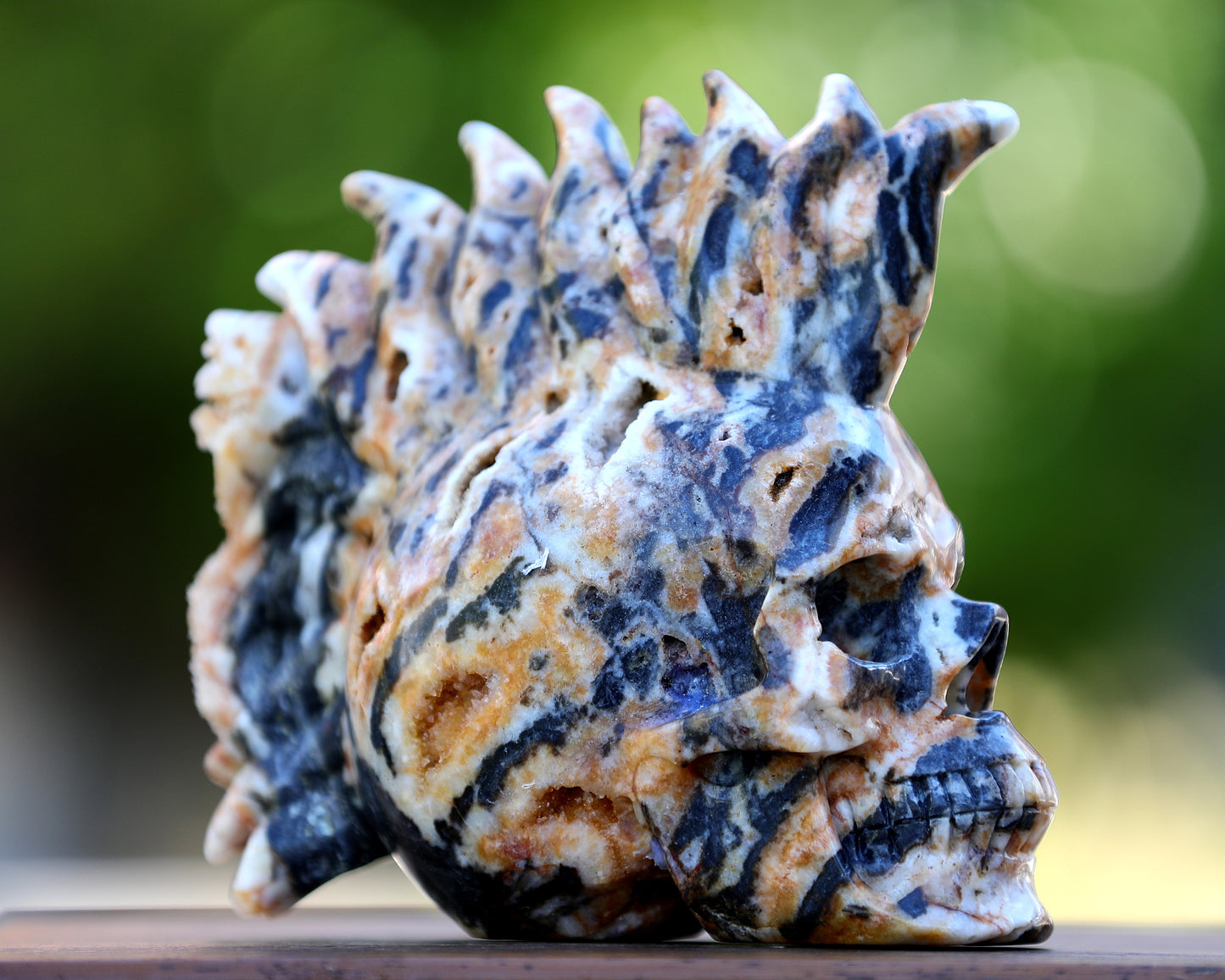 Unique 7.9" Geode Agate Hand Carved Crystal Geode Skull Sculpture