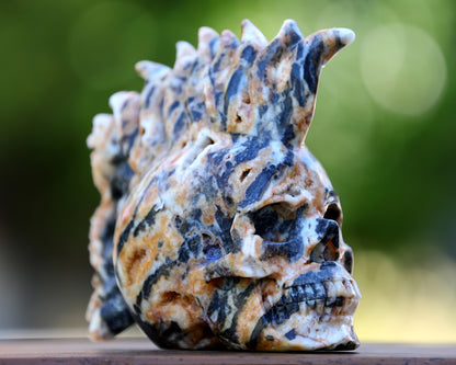 Unique 7.9" Geode Agate Hand Carved Crystal Geode Skull Sculpture