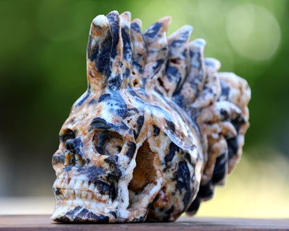 Unique 7.9" Geode Agate Hand Carved Crystal Geode Skull Sculpture