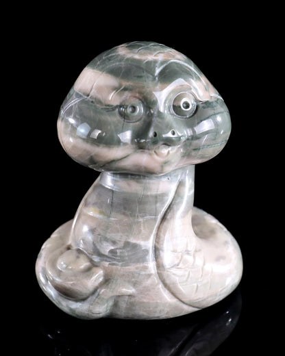 2.9" Jiulong Jade Hand Carved Crystal Baby Snake Sculpture
