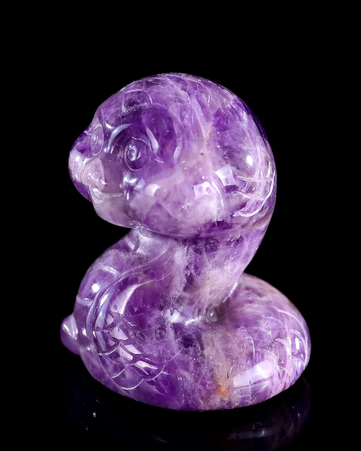 2.4" Amethyst Hand Carved Crystal Baby Snake Sculpture