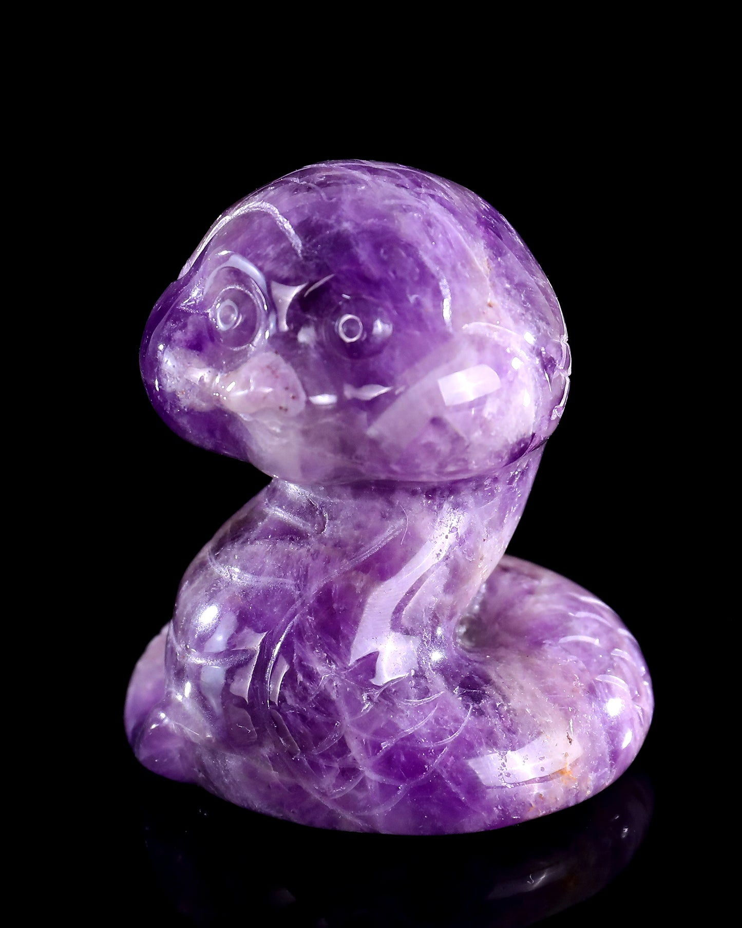 2.4" Amethyst Hand Carved Crystal Baby Snake Sculpture