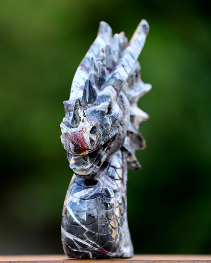 9.3" Red Lace Agate Hand Carved Crystal Dragon Skull Sculpture