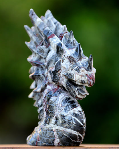 9.3" Red Lace Agate Hand Carved Crystal Dragon Skull Sculpture