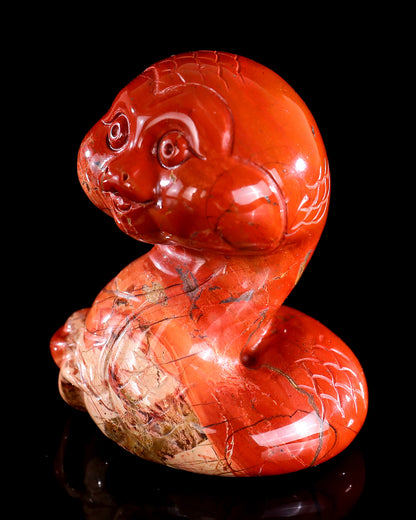 2.9" Red Jasper Hand Carved Crystal Baby Snake Sculpture
