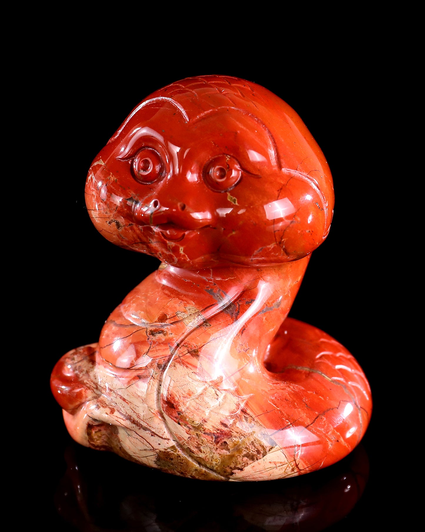 2.9" Red Jasper Hand Carved Crystal Baby Snake Sculpture