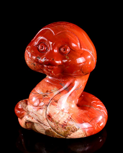 2.9" Red Jasper Hand Carved Crystal Baby Snake Sculpture